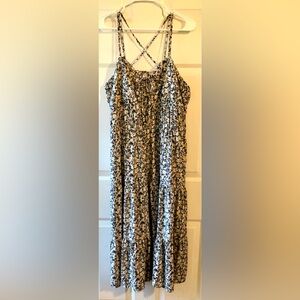 Time and Tru Beige Cream Black Floral Double Spaghetti Strap Ruffle Dress XXL 20